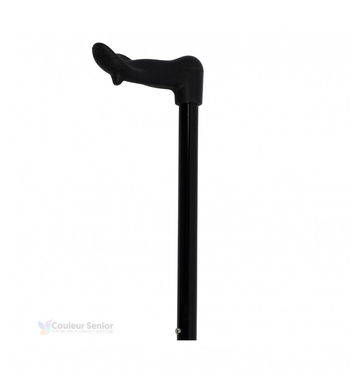 Canne de marche anatomique réglable noir en hauteur pour droitier poignée ergonomique.