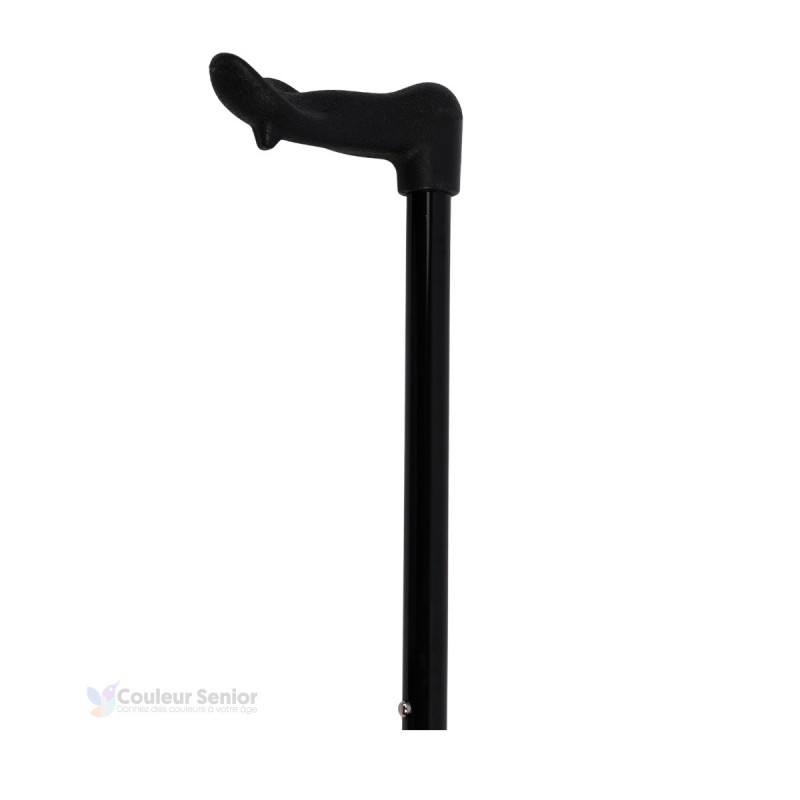 Canne de marche anatomique réglable noir en hauteur pour droitier poignée ergonomique.