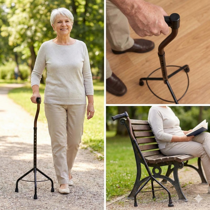 Adultes profitant d'un support sécurisant et amusant avec cette canne de marche réglable.