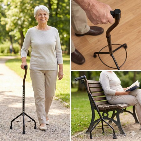 Adultes profitant d'un support sécurisant et amusant avec cette canne de marche réglable.