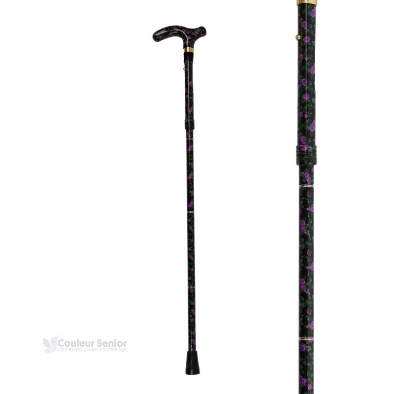 Canne de marche réglable et remboursable, motif fleuri original pour femme, très sobre.