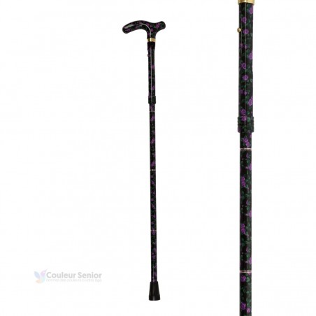 Canne de marche réglable et remboursable, motif fleuri original pour femme, très sobre.