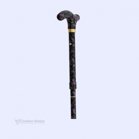 Système réglable sur canne de marche pour femme, design fleuri original et sobre, remboursable.
