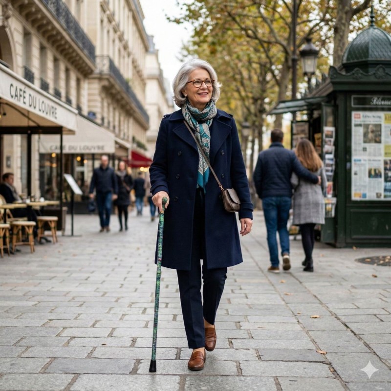 Canne de marche pour femme offrant un support stable , Nymphéas, artistique et original pour se balader.