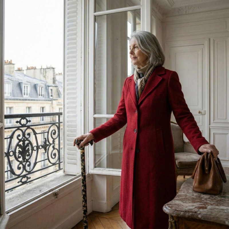 Allure élégante et sécurité garantie pour cette femme marchant avec sa canne de marche noire.