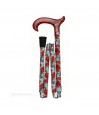 Canne de marche pliée rouge élégante pour femme, motif fleurs coquelicots, style féminin.