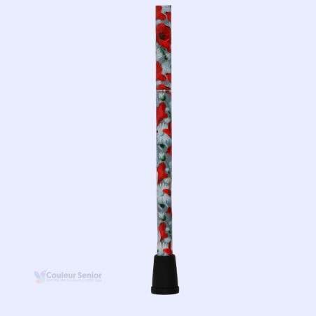 Embout antidérapant de canne de marche rouge pour femme, élégant avec ses fleurs de coquelicot.