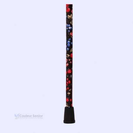 Détail de l'embout antidérapant noir de cette canne de marche au design très original.