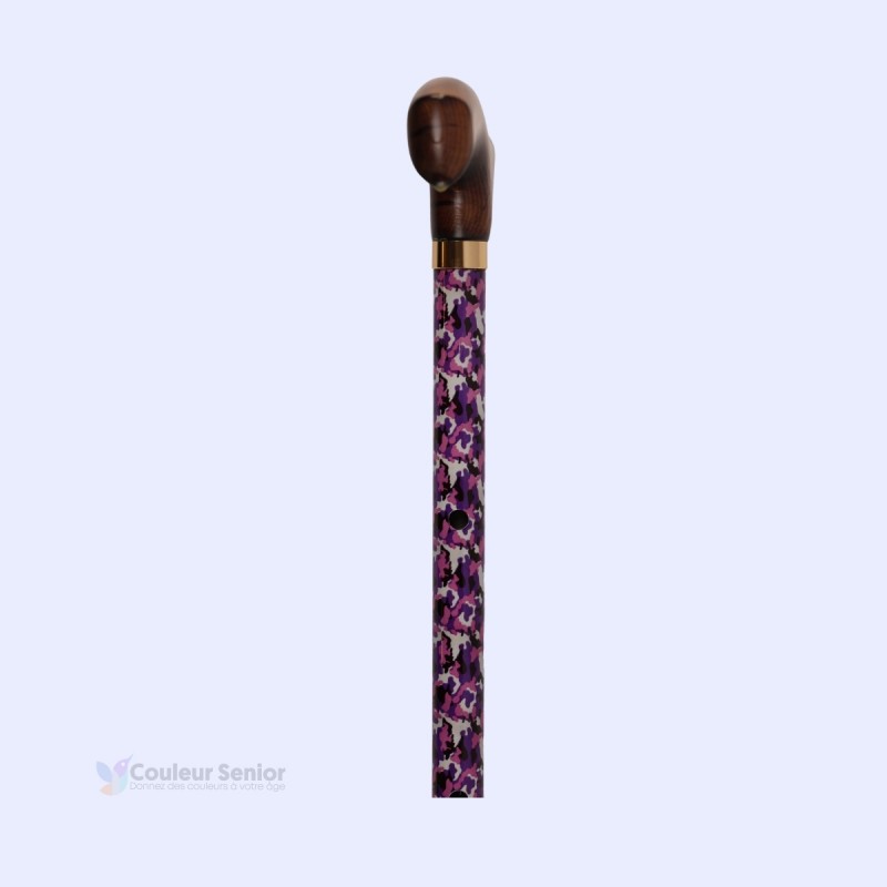 Canne de marche en aluminium, camouflage rose, réglable pour femme. Un accessoire féminin, amusant et original.