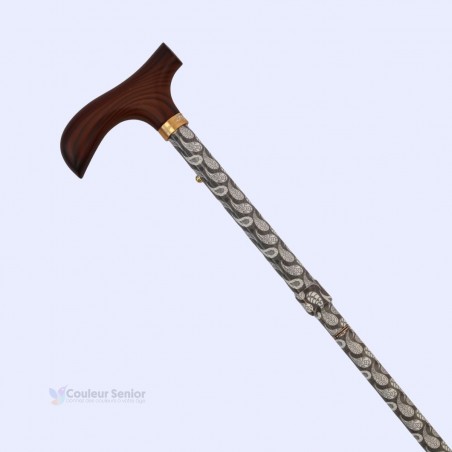 Détail en aluminium de la canne de marche de luxe pour femme, poignée élégante en T en bois, féminine.