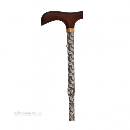 Motif féminin sur canne de marche de luxe en aluminium, avec une élégante poignée T en bois.