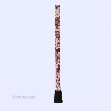 Embout sécurisé de la canne de marche aluminium vieux rose à fleurs blanches pour femme.