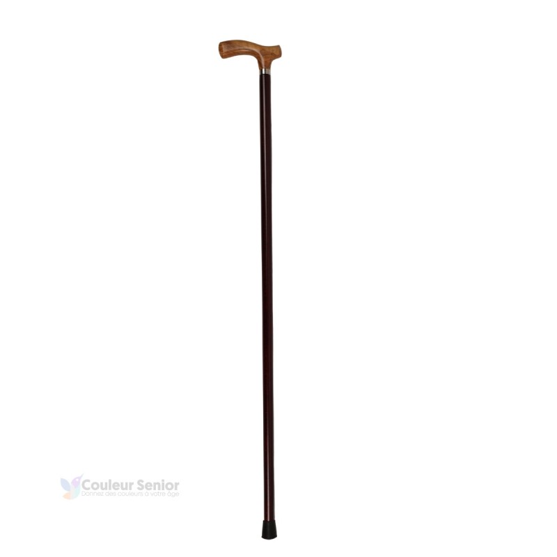 Élégante canne de marche de qualité, poignée en T en bois d'olive, fût en bois de hêtre.