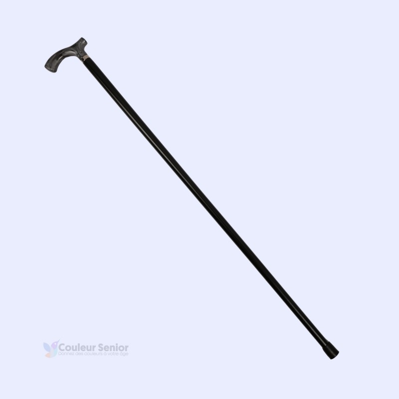 Canne de marche originale et sobre, corps en hêtre noir, poignée en T en méthacrylate gris.