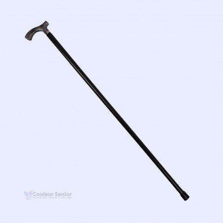 Canne de marche originale et sobre, corps en hêtre noir, poignée en T en méthacrylate gris.