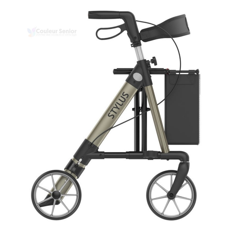 Le déambulateur Stylus, à 4 roues, pliable et réglable, pour l’extérieur, idéal pour les seniors.  Bon rapport qualité-prix.