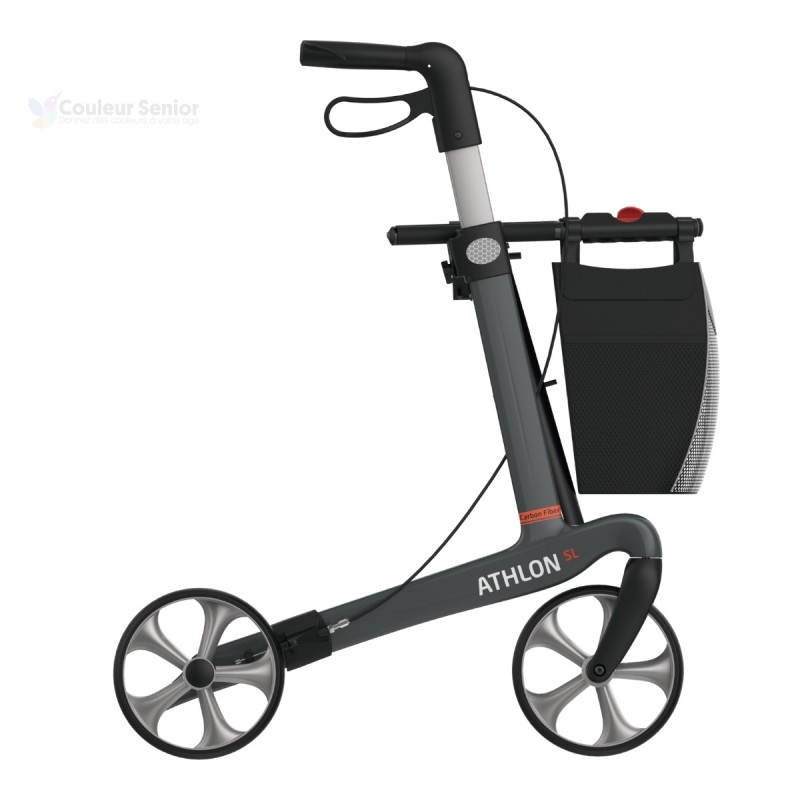 Déambulateur adulte robuste en aluminium et en carbone, supportant 149 kg pour le maintien à domicile.