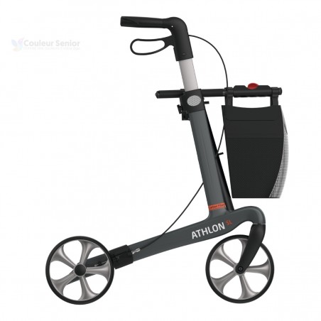 Déambulateur adulte robuste en aluminium et en carbone, supportant 149 kg pour le maintien à domicile.