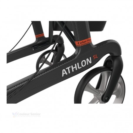 Rollator carbone Athlon pliable avec siège, 4 roues et freins à haute efficacité, très sûrs.