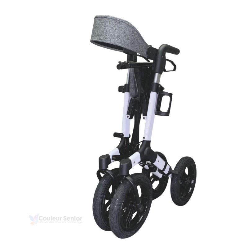 Rollator senior NEO Fun blanc pliable: excellent rapport qualité-prix et très stable en extérieur.