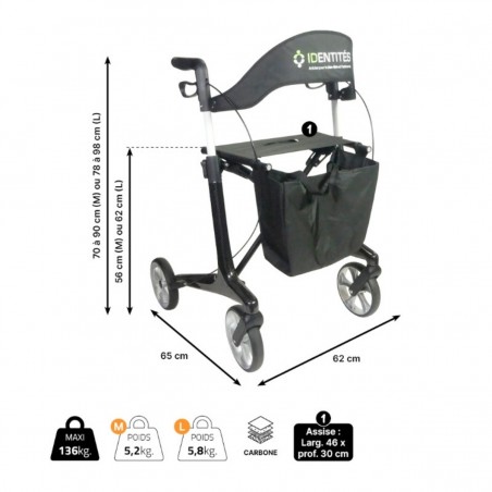 Cet aide à la mobilité carbone Neo Smart taille L est robuste et idéal pour des personnes de plus de 2 m.
