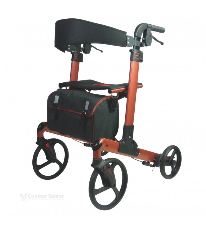 Ce déambulateur robuste Neo Fold terracotta, taille L, supporte 136 kg pour plus de 2 m.