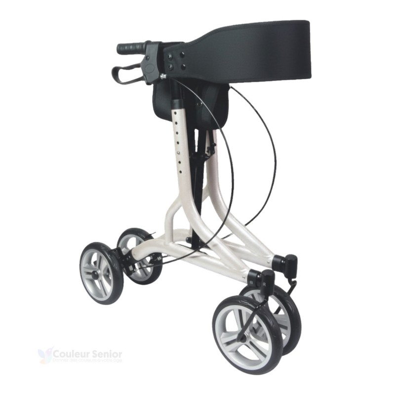 Neo Easy blanc, avec siège et pliable léger, pesant 5,6 kg : le déambulateur robuste et de qualité supportant 136 kg.