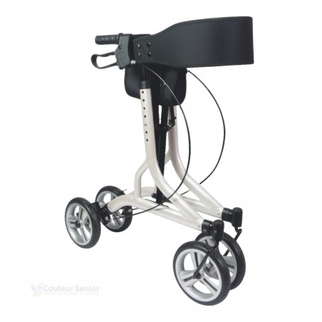 Neo Easy blanc, avec siège et pliable léger, pesant 5,6 kg : le déambulateur robuste et de qualité supportant 136 kg.