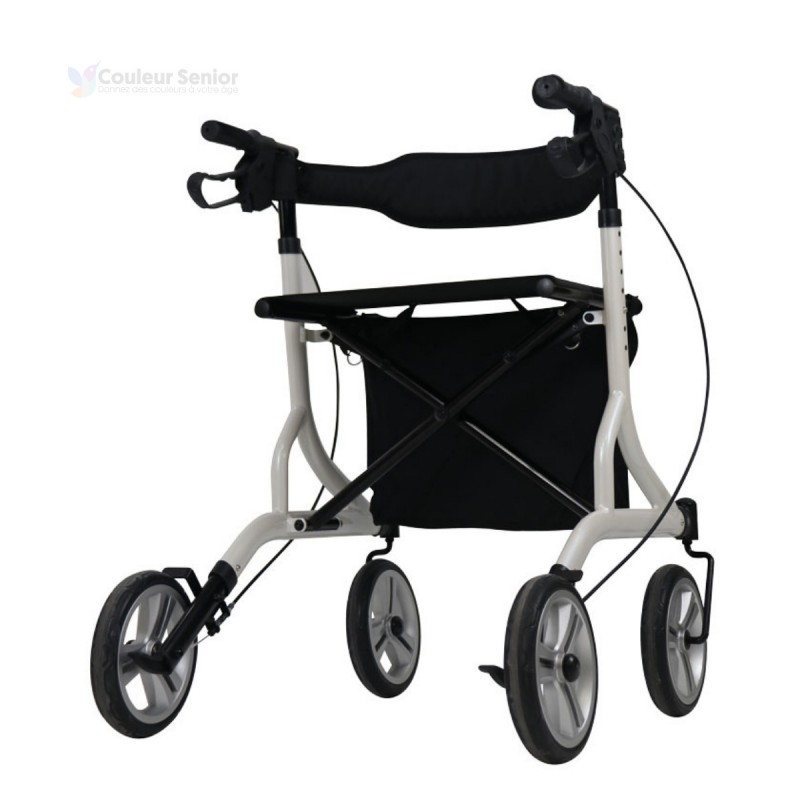 Rollator hybride Neo Easy blanc, très stable, pour vos déplacements intérieurs et extérieurs.