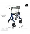 Déambulateur à 4 roues pliable en largeur et en profondeur, très stable, supportant 136 kg.