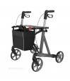 Ce déambulateur à 4 roues XL Rehasense, gris satellite, très stable, supporte jusqu'à 200 kg.
