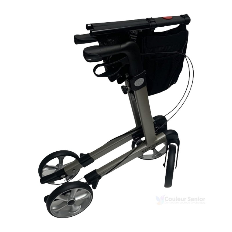 Cet aide à la mobilité senior XL avec siège Rehasense pliable, couleur gris satellite, supporte 200 kg.