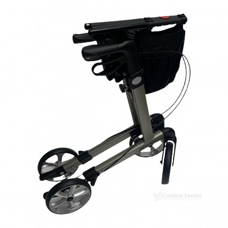 Cet aide à la mobilité senior XL avec siège Rehasense pliable, couleur gris satellite, supporte 200 kg.