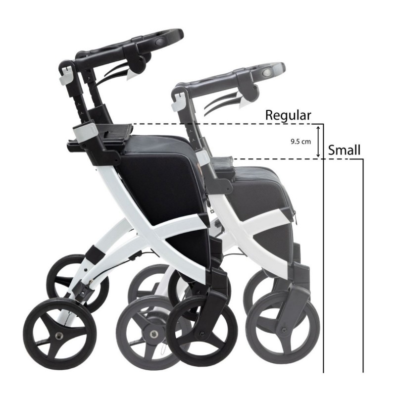 Déambulateur Rollz Flex blanc élégant: roues 360°, siège, sac de courses. Remboursé Sécu.