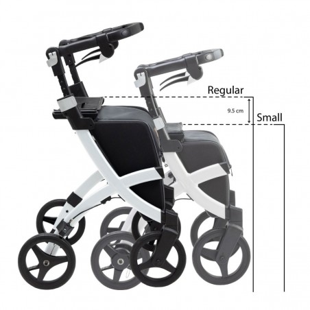 Déambulateur Rollz Flex blanc élégant: roues 360°, siège, sac de courses. Remboursé Sécu.