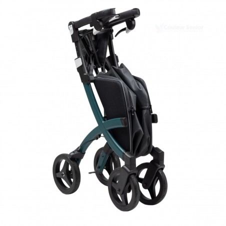 Rollz Flex vert: déambulateur robuste de 7,4 kg, poignées réglables, siège et sac de courses.