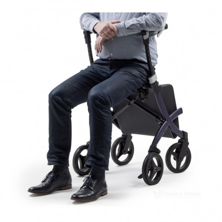 Déambulateur solide Rollz Flex violet, avec roues à 360°, sac de courses et remboursement sécu.