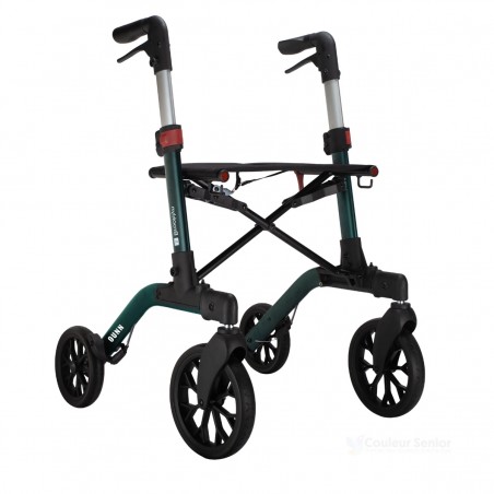 Finition en aluminium du déambulateur Brooklyn vert, de haute qualité, robuste et pesant 7,3 kg.