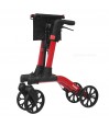 Déambulateur Brooklyn Quun rouge plié avec système de double pliage, idéal pour le coffre d’auto.