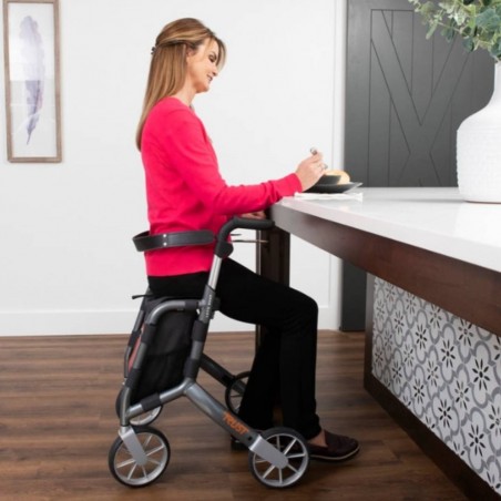 Chariot de courses Let's Shop avec une assise confortable. Produit remboursé par la Sécurité sociale.