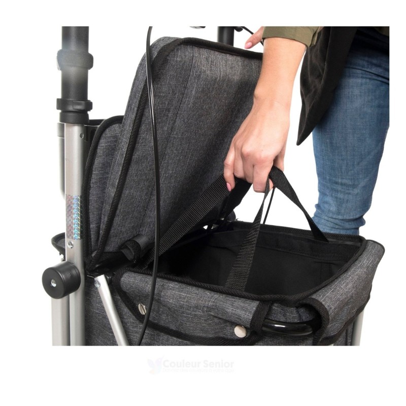 Rollator de courses Lett 900 avec grand sac et poignées réglables. Remboursé sécurité sociale.