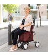 Femme assise sur le chariot de course Lett 900, idéal pour faire une pause lors des courses, cadeau pratique et utile.