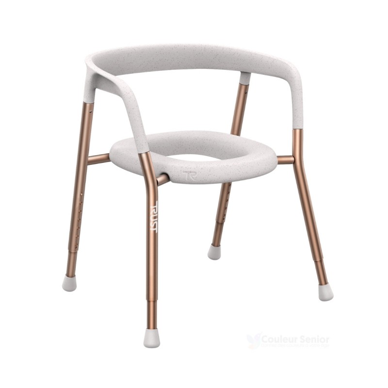 Chaise de toilette ou de douche très élégante, percée de couleur or rose. Éligible au remboursement Sécu.