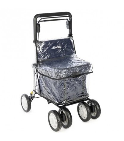 Housse de pluie pour déambulateur Carlett Lett900 de profil. Protection imperméable pour le senior.