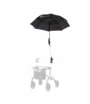 Parapluie mains libres fixé sur déambulateur SALJOL pour la pluie.