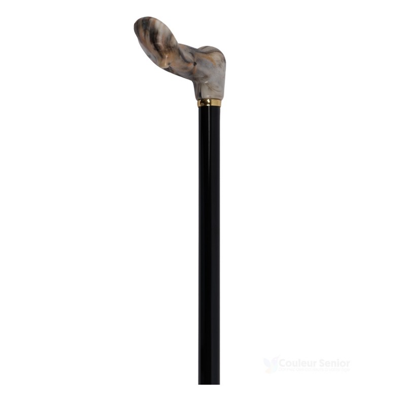 Poignée ergonomique grise, à aspect marbré, pour la main droite, canne de marche de design et stable.