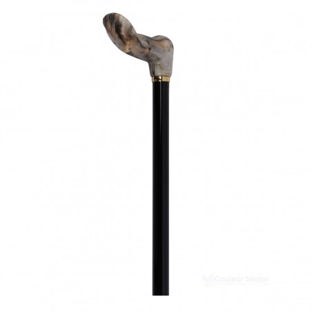Poignée ergonomique grise, à aspect marbré, pour la main droite, canne de marche de design et stable.
