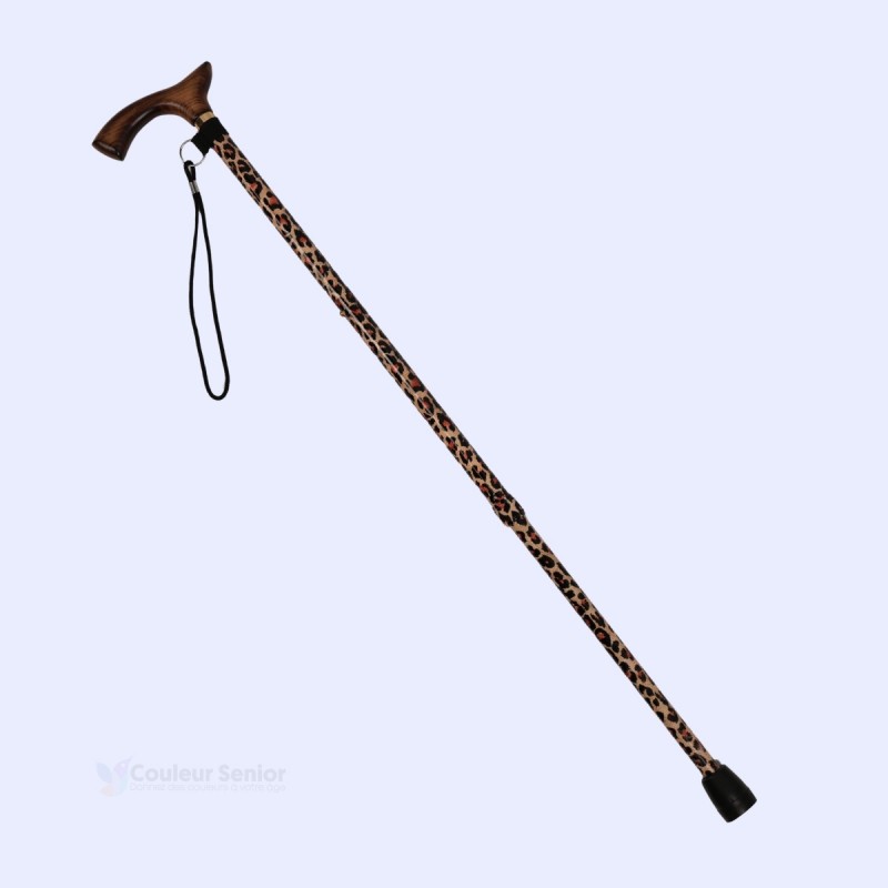 Canne de marche réglable motif léopard, originale, pour femme senior. Remboursable Sécu.