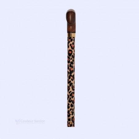 Style original: canne de marche réglable pour femme, motif léopard, poignée en bois. Éligible Sécu.