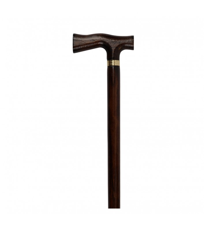 Canne de marche fixe en bois de hêtre avec poignée en bois faite à la main, finition marron foncé de qualité.